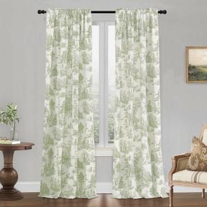 Sage Green Curtains 96" Long for Bedroom,Room Darkening Toile Patterned Draperies Semi Sheer Curtins/Living Room 2 Panel 60% Blackout Printed Curtain,96" Length,Cream and Grey Gray Green