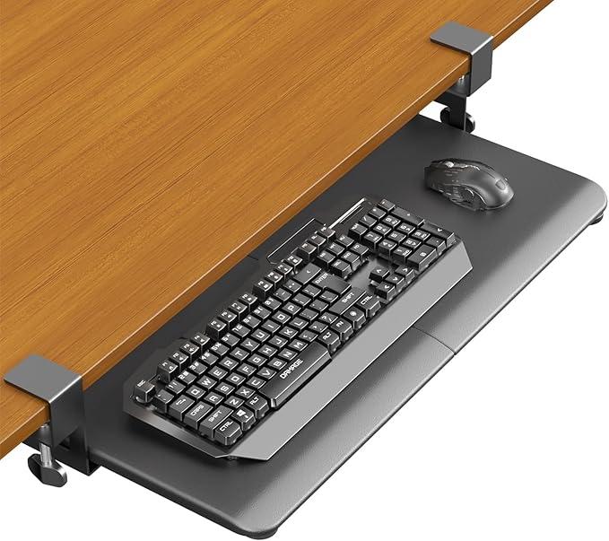 Under Desk Keyboard Tray, Pull Out Keyboard Tray with C-Clamp Mount, 25.6" (29.7") x 11.8" Platform