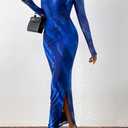 PRETTYGARDEN Women's Bodycon Maxi Dress Fall Spring Fashion Long Sleeve Floral Print Tight Fitted Party Club Ruched Dresses (M)