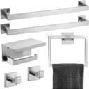 Brushed Nickel Bathroom Towel Bar Set Bathroom Accessories Hardware Set Including Double Towel Bar Towel Ring Coat Hook and Toilet Paper Holder with Shelf. Wall Mounted Stainless Steel
