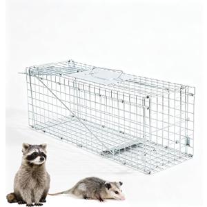 Live Animal (Under 4.4 lbs) Cage Trap, Collapsible Humane Animal Trap for Small Raccoons, Galvanized Steel Small Animal Trap Cage for Rabbit,Stray Cat,Chipmunk,Mole,Gopher,Foxes，24x7.1x8.2inches