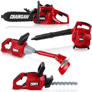 Arrowbash 4 Pcs Toy Gardening Tool Set for Kids Toy Leaf Blower Chainsaw Weed Trimmer Hedge Trimmer Battery Play Set Summer Birthday Party Gift for Boys Girls, Approximately 21.46 x 7.09 x 3.54 inches