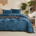 Luxury Soft Velvet Quilt Set King Size - Lightweight Velvet Bedding Set for All Season, Oversized Bedspread Coverlet Comforter Set with 2 Pillow Shams, Blue, Diamond