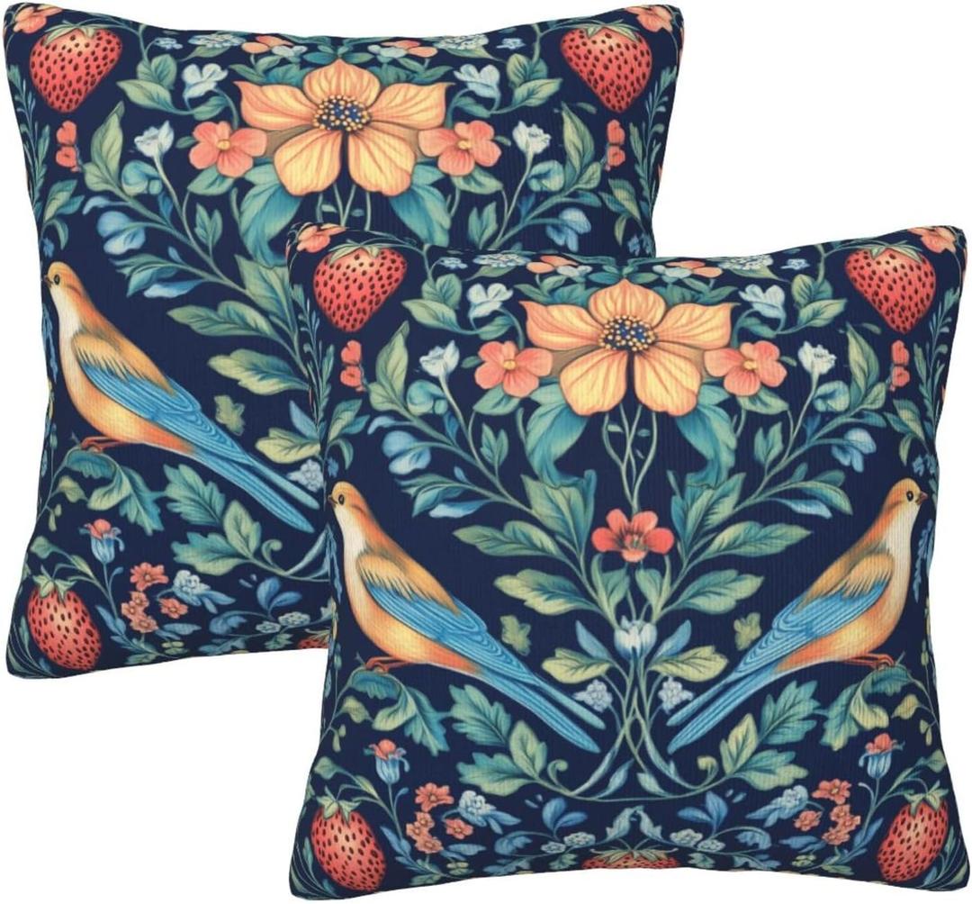 Chinoiserie Blue Bird Throw Pillow Covers Set of 2 Couch Pillow Case Decoration Cushion Covers for Sofa Home Living Room Bedroom Outdoor 18X18 Inch
