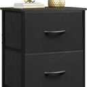 WLIVE Black Nightstand, Small Dresser for Bedroom with 2 Fabric Drawer, Bed Side Table with Drawers, End Table Bedside Furniture, Sturdy Steel Frame, Wood Top, Closet Organizer, College Dorm (1 Piece)