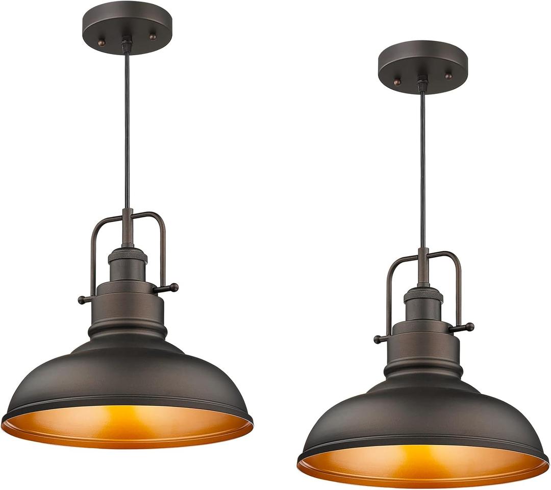 Emliviar 2 Pack Farmhouse Pendant Lights for Kitchen Island, 1-Light Ceiling Hanging Lights with Metal Dome Shade, Oil Rubbed Bronze Finish, YE262M1L-2 ORB