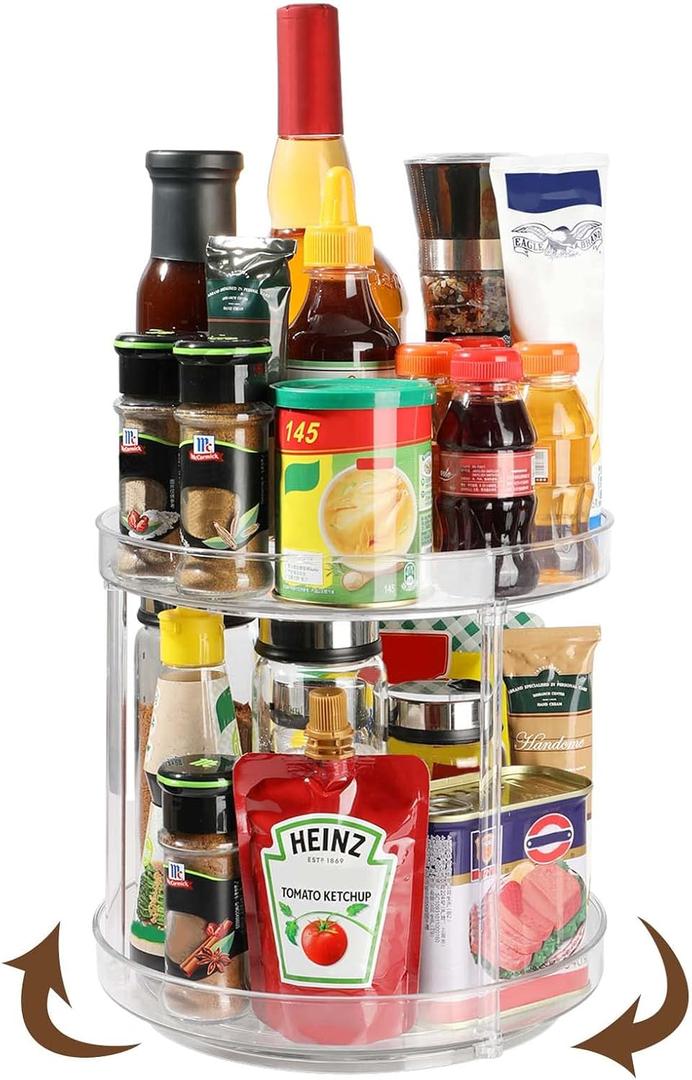 Lazy Susan 2 Tier Rotating Kitchen Cupboard Spice Rack Kitchen Storage Organizer for Fruits, Snacks, Spice Bottles (27 cm)