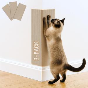 Cat Scratch Mat (3 Pack), 23.6 x 11.8 Cat Wall Corner Scratcher, Versatile Self-Adhesive Replacement Easy Use for Cat Trees Wall Furniture, Scratching Posts, and Couch Protection (Beige)