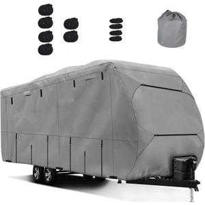 Travel Trailer RV Cover,Waterproof & Windproof Camper Cover Fits 16~18FT RV Trailer,Upgraded 420D Heavy Duty Polyester Oxford Durable, UV, Water Resistant RV Covers