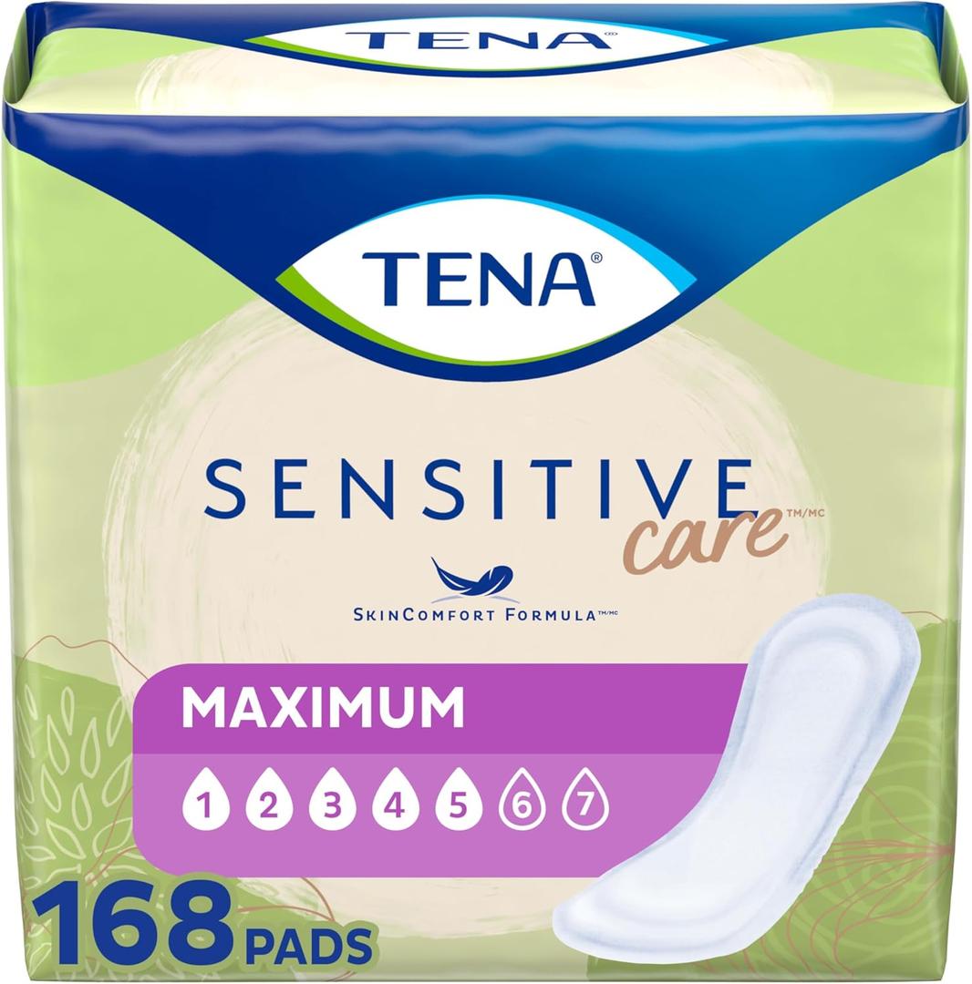 TENA Sensitive Care Incontinence Pads for Women, Bladder Control & Postpartum, Maximum Absorbency, Regular - 168 Count (56 Count (Pack of 3))