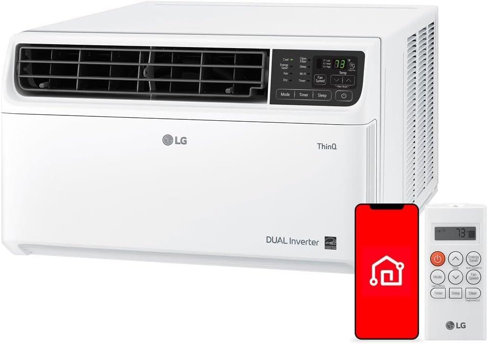 LG 14,000 BTU DUAL Inverter Smart Window Air Conditioner, 115V, Cools 800 Sq. Ft. for Bedroom, Living Room, Apartment, Quiet Operation, ENERGY STAR, works with LG ThinQ, Amazon Alexa and Hey Google