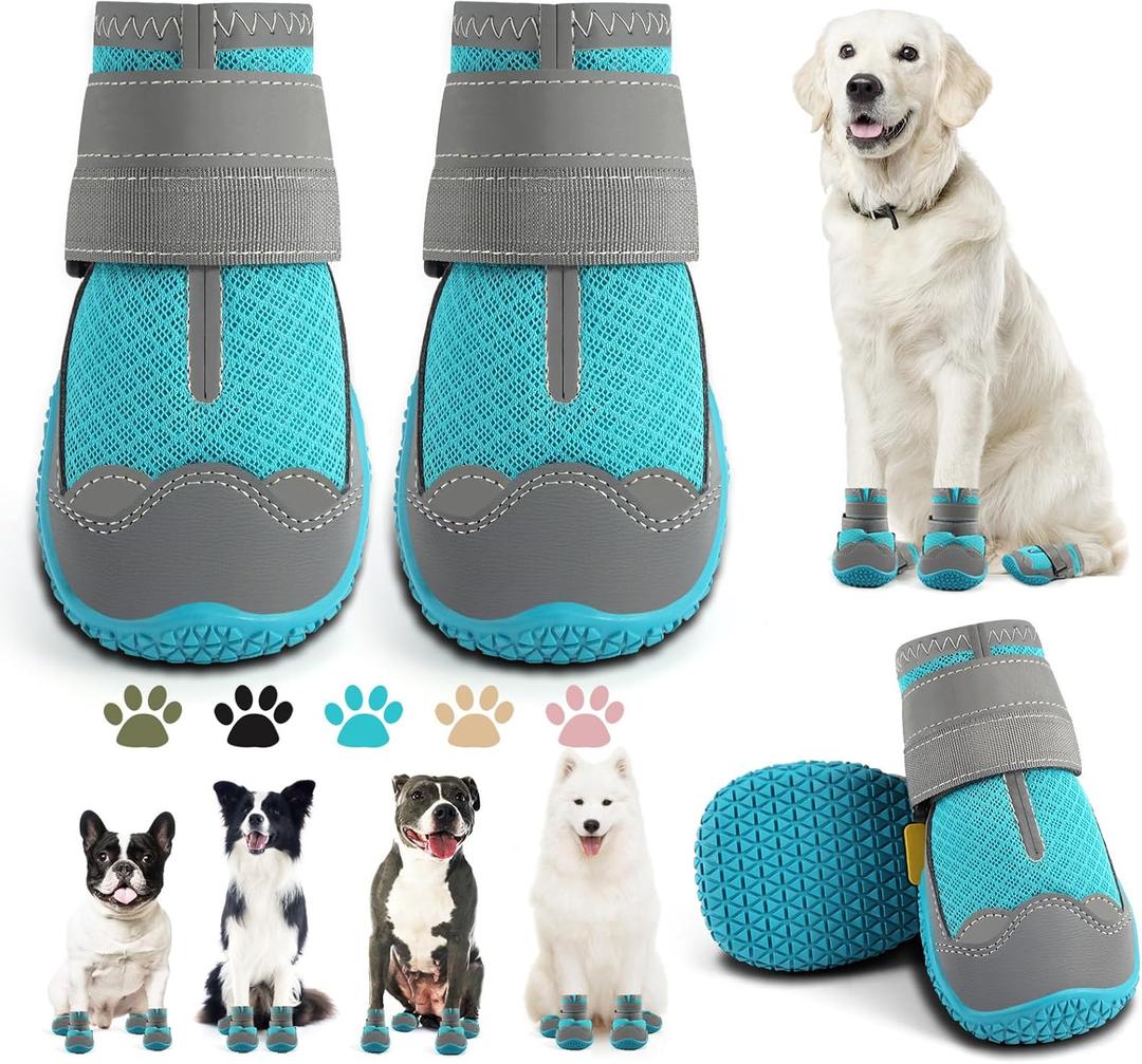 Dog Boots for Large Dogs, Medium Dog Boots & Paw Protectors for Hardwood Floors, Outdoor Dog Booties for Hot Pavement Winter Snow Hiking, Dog Shoes with Reflective Strips (Width 2.16 inch, Blue)