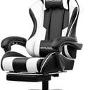 GTPLAYER Gaming Chair, Computer Chair with Footrest and Lumbar Support, Height Adjustable Game Chair with 360°-Swivel Seat and Headrest and for Office or Gaming (White)