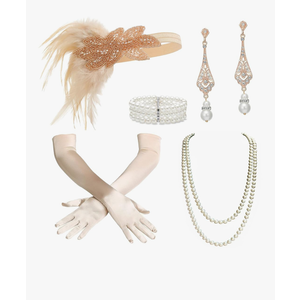 BABEYOND 1920s Flapper Accessories Great Gatsby Costume Accessories 20s Flapper Headband Pearl Necklace Gloves Plastic Holder