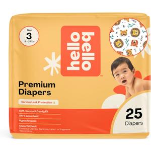 Hello Bello Diapers, Size 3 (14-24 lbs) Wild Cats, 25 Count of Premium Disposable Baby Diapers, Hypoallergenic with Soft, Cloth-Like Feel