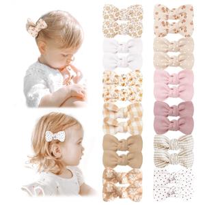 Niceye Baby Hair Clips - 24 Pcs Fully Lined Hair Bow Clips for Fine Hair Cotton Tiny Hair Barrettes for Infants, Toddlers, and Little Girls (Pink)