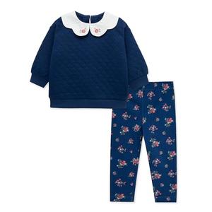 Little Me Clothes for Baby Girls' Navy 2-Piece Sweatshirt Set, Blue, 18 Months