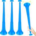 Denylo pro 4 Pcs Collapsible Stadium Horn 24 Inch Vuvuzela Plastic Trumpet Horn Blue Blow Horn Loud Sound Soccer Horn Noisemakers for Sporting Events Graduation Party Supplies