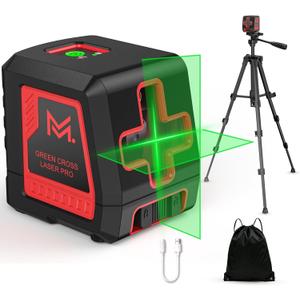 Laser Level 100Ft Self Leveling Green Cross Line, 2-Line Laser Level with Tripod & Rechargeable Lithium Battery, Indoor for Picture Hanging Tile DIY Construction