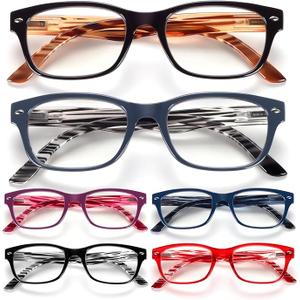 6 Pack Reading Glasses for Women Men Blue Light Blocking Spring Hinge Computer Readers, Anti Eyestrain/Glare