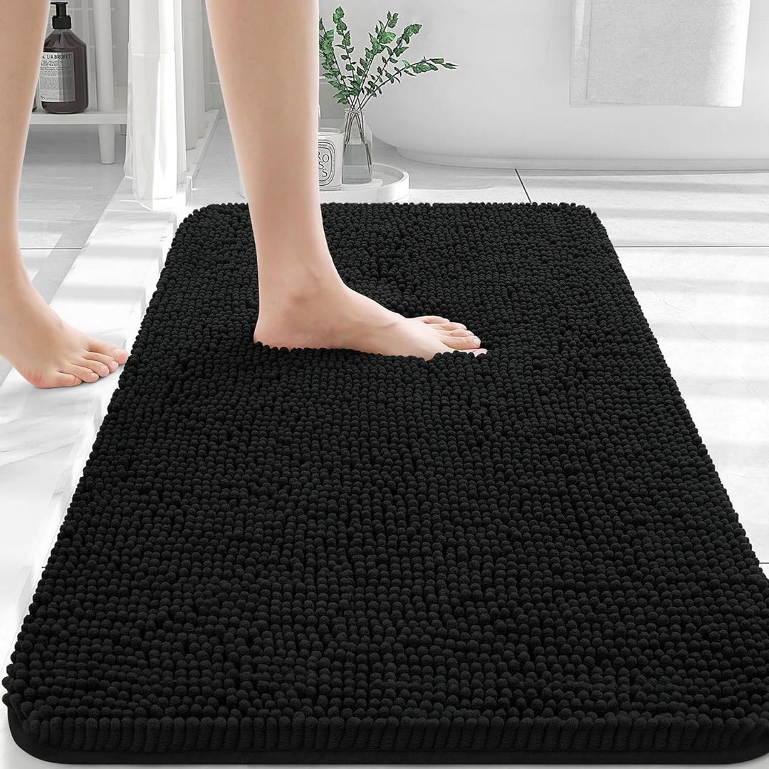 OLANLY Bathroom Rugs 36x24, Extra Soft Absorbent Chenille Bath Rugs, Rubber Backing Quick Dry, Machine Washable Bath Mats for Bathroom Floor, Tub and Shower, Home Decor Accessories, Black (36" x 24")