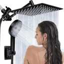 Shower Head,10Rain Shower Head with Handheld Spray Combo and Adjustable Extension Arm/3-Way Flow Regulator/Shower System,High Pressure Rain Fall Hose,Matt Black
