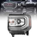 GMC Sierra 1500 Headlight Assembly 2016 2017 2018 Xenon Head Light with LED DRL Turn Signal Light Chrome Housing Clear Lens Left Driver Side GM2502453 84568272