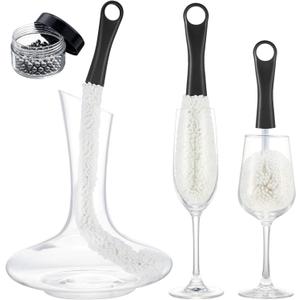 Boao 3 Pcs Decanter Cleaning Brush Wine Glass Decanter Flexible Bottle Brush Set with Cleaning Beads Household Tools for Bottle Goblets Glasses Cups(Black)