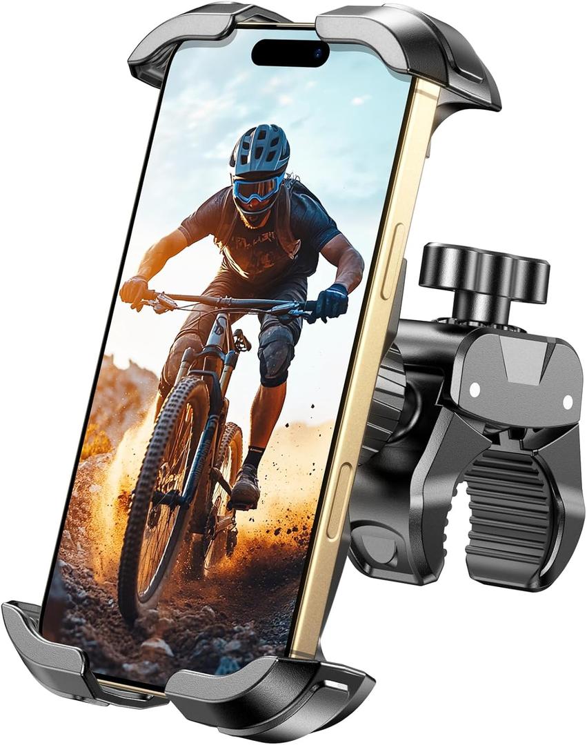 Motorcycle Phone Mount, [One-Click Lock] Bike Phone Holder, [Upgrade Cushioned Protection] Handlebar Phone Mount with Security Lock Compatible with iPhone, Samsung and 4.7-6.9'' Smartphones
