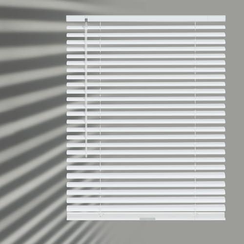 HIDODO Aluminum Mini Blinds for Windows Cordless Horizontal Window Blinds, Metal Blinds Waterproof Light Adjustment Room Darkening Mini Blinds, 25" W x 64" L, White