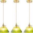 Vintage Pendant Lights Kitchen Island 3 Pack, Adjustable Brass Pendant Light Fixtures with Gradient Green Glass Shade, Gold Kitchen Pendant Lighting Over Island, Pendant Light for Dining Room Hallway, 3 pieces