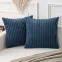 Kevin Textile Striped Corduroy 16x16 Pillow Covers 2 Pack, Dusty Blue | Soft Plush Corduroy Velvet Texture Cushion Covers with Hidden Zipper Farmhouse Decoration for Sofa Couch Chair