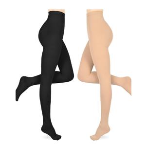 Compression Pantyhose for Women & Men, 2 Pairs 15-20mmHg Medical Graduated Compression Stockings Leggings, M