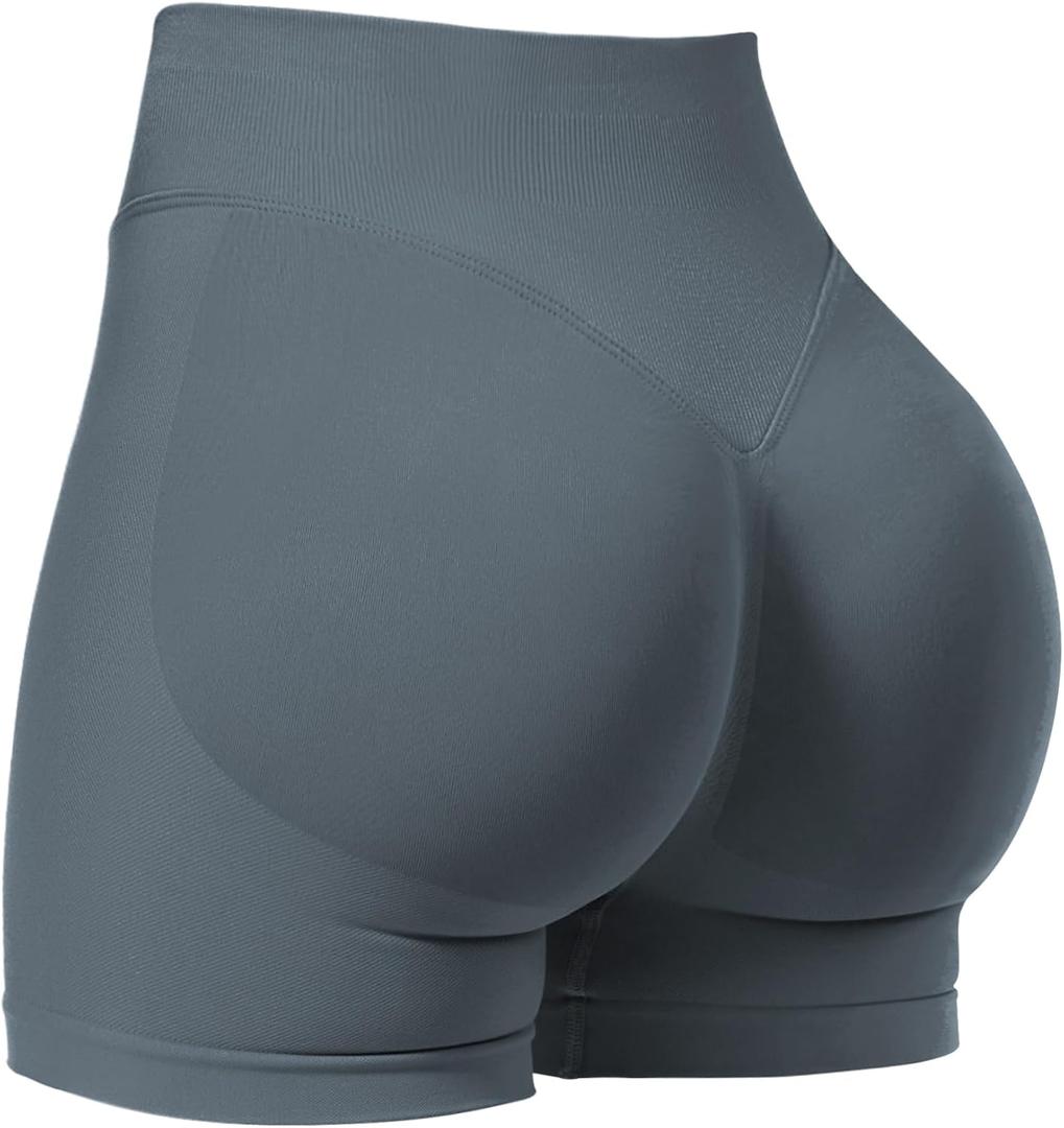 VOYJOY Women Workout Impact Shorts 2.5"/ 3.6"/ 4.5"/ 6" Scrunch Butt Lifting Gym Seamless Booty Biker Shorts (Large, Stormy Grey)