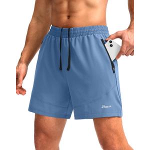 Pudolla Men's Workout Running Shorts 7"/5"/9" Lightweight Gym Athletic Shorts for Men with Zipper Pockets (Blue, M)