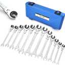 Anbull Ratcheting Wrench Set with Open Flex-head, 12PCS Metric (8-19mm) Combination Spanner with 72 Teeth, 180 Flex-head Tubing Ratchet Wrench Set