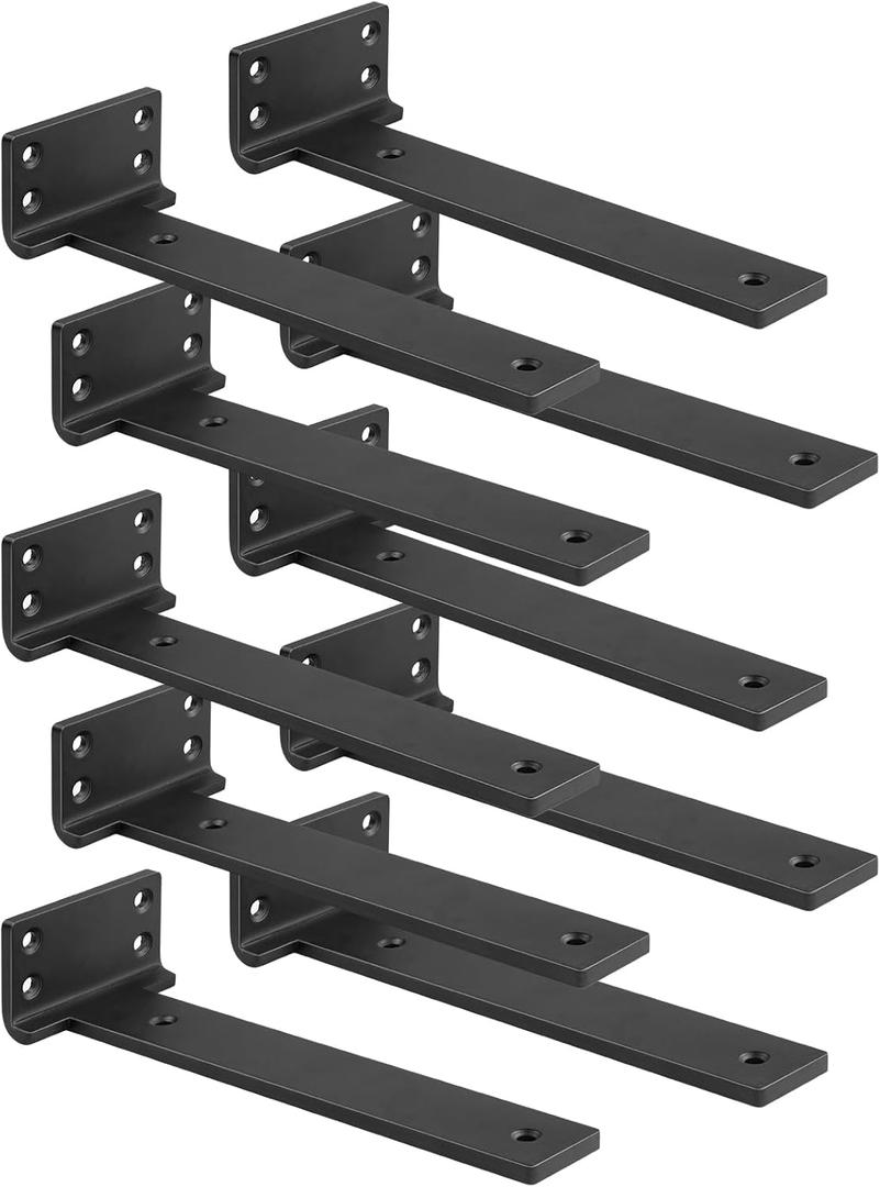 Floating Shelf Brackets 10 inch 10 Pack L Brackets for Shelves Black Metal Heavy Duty Shelf Bracket for DIY Decorative with Mounting Hardware