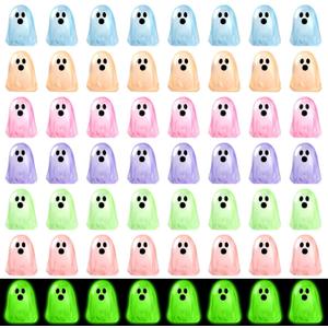 56 Pcs Luminous Mini Ghosts,Halloween Tiny Resin Ghosts Figures Glow in The Dark mini Ghosts Miniature Statue for Plant Pot Landscape Lawn Landscape Home Party Decor