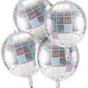 PEUTIER 4pcs Big Disco Ball Balloons, Disco Ball Ballons Decorations Big Disco Ball Balloons Mirror Ball Balloons for 70s Baby Shower Birthday Festival Ceremony Dance Party