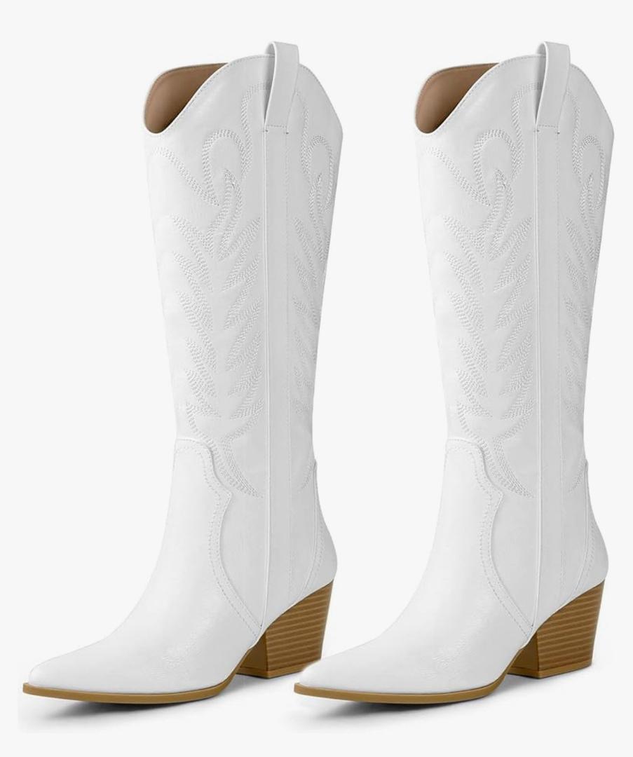 Arromic Cowboy Boots for Women Comfortable Womens Embroidered Western Cowgirl Knee High Boots Pointed Toe Zipper Chunky Heel Country Outfit Retro Tall Boots 9