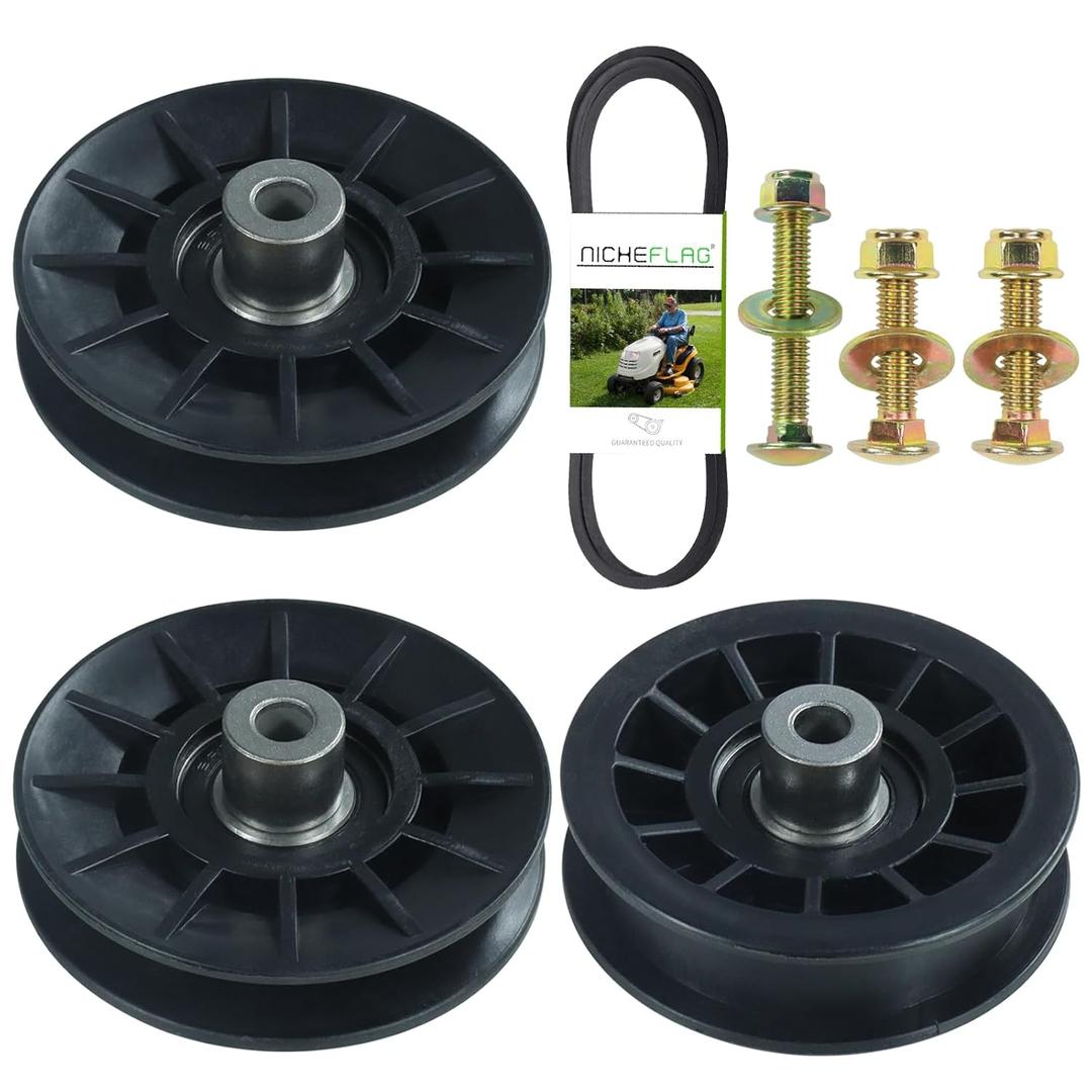 2 Pack 532194326 Idler Pulley with 532194327 Idler Pulley 532130969 Belt 1/2x92 Replaces 194326 194327 for Husqvarna YTH24V48 YTH24K48 YTH2348 YTH21K46 YTH20K46 YTH1542XP LGT2654 Tractors