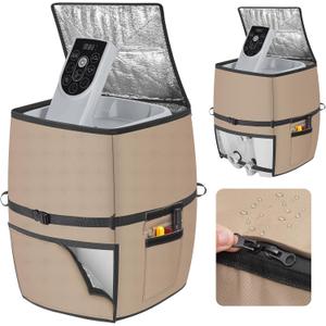 bespeur Hot Tub Spa Heater Pump Cover, Waterproof 600D Oxford Fabric Aluminum Film Insulated Cover, Inflatable Hot Tub Spa Heater Pump, Easy Installation with Zipper and Adhesive Straps, Brown, Square