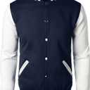 HOOD CREW Mans Varsity Baseball Jacket Cotton Blend Letterman Jackets (Large, Navy)