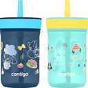 Contigo Leighton Kids 14oz Spill-Proof Tumbler 2-Pack with Straw, Blueberry/Spaghetti & Jade/Penguin  Prints