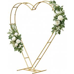 7FT Heart Shaped Metal Arch Frame, Wedding Arch Stand for Ceremony, Large Double Tube Balloon Arch for Wedding Backdrop (Gold)
