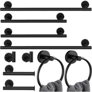 10PCS Matte Black Bathroom Hardware Set, Bathroom Accessories Set Include 24&16 inch Towel Bar, Robe Hook, Towel Ring, Toilet Paper Holder