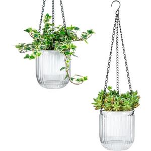 Josteve 4.5 Inch 2 Pcs Self Watering Hanging Planter Indoor Plant Pots Drainage Holes, Outdoor Small Hanging Planters Flower Pot Basket, Visible Water Level, Plant Hanger Home Decor, Gardening (White)