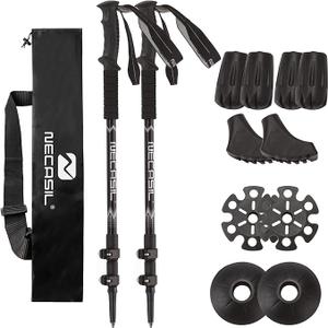 Lightweight Aircraft-Grade Aluminum Trekking Poles - 2 Sticks with Quick Lock System and Extended Down Grip Plus 12pc-Accessory Kit, Telescopic, Ultralight for Hiking, Camping, Walking, Trekking