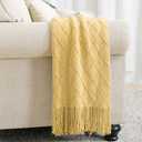 BOURINA Mustard Throw Blanket 50x60 Inches Throw Textured Solid Soft Sofa Couch Decorative Knit Blanket