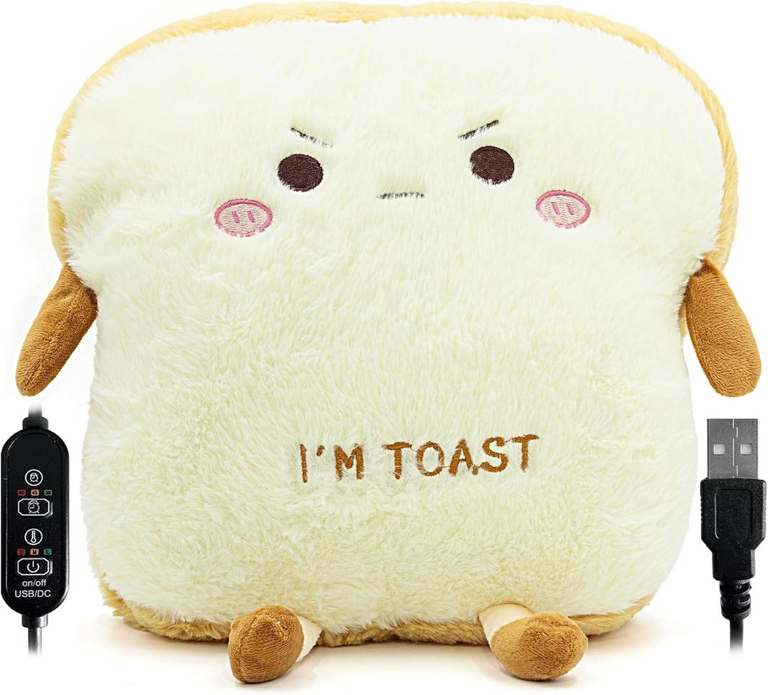 Cute Heating Pad for Period Cramps Menstrual Pain Relief, Soft Cuddly Large 14" Hot Plush Toast USB Electric Heat Pads, Back & Lumbar Pain Relief Pillow Stuffed Animals Gifts for Women Teen Girls